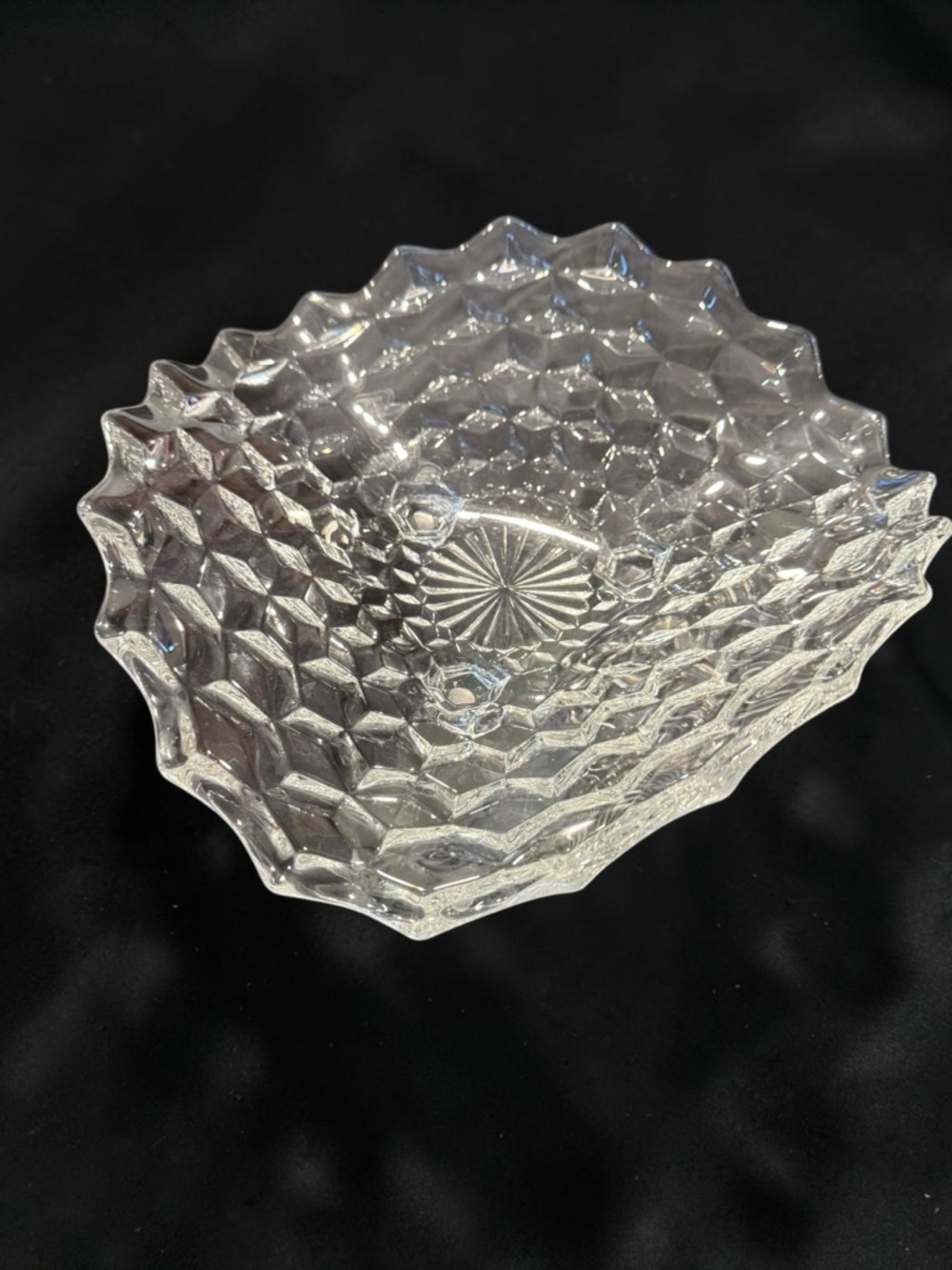 Fostoria American Pattern 3-toed Tricorne Pressed Glass Decorative Bowl - Clear